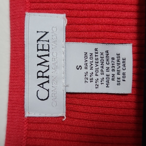 CARMEN MARC VALVO Ribbed Knit Half Sleeve Faux Corset Front Red Sweater Shirt Sm - Picture 7 of 14